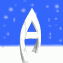 A silver 3D letter A with a blue background and white snow-like dots, shown in three different poses