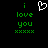 Green pixelated text 'i love you' with a white heart symbol above and six green X's below on black background.