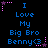 Blue text reading "I Love My Big Bro Benny<3" on black background with pink and purple star-shaped pixel decorations.