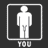 Two side-by-side animated frames of a pixelated stick figure icon with changing lower-body details and text labels beneath each frame.