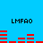 Blue background with four black 'LMFAO' text blocks and red horizontal bar patterns changing