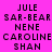 Pixelated text names on a bright pink background with green highlight rectangles, showing animation changes in highlighted names.