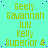 Static image of repeated text names on a cyan background with scattered purple dots.