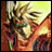 A 48x48 pixel buddy icon featuring a split design with an anime-style character on the left and text elements on the right against a black background.