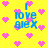 Yellow background with pink pixel hearts and blue text reading 'I love alex' in four positions, each showing different heart placements.