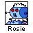 Pixel art icon of a blue robot with red eyes and white hair, labeled "Rosie" below the frame.