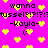 Pixelated text and yellow heart shapes on a bright pink background with repeated patterns.