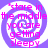 A static image with a purple and white spiral background and pink text reading 'stare in the middle you are getting sleepy' in a pixelated style.