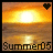 Animated sunset over water with 'Summer05' text and heart icon, showing subtle color shifts in sky and reflection.