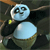 Pixelated snowman icon with two light blue circular segments, black eyes, and a small yellow detail on the left side.