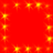Red background with scattered yellow-orange starburst shapes that shift position across frames.