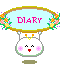 Four pixel-art show a white bunny-like character with pink cheeks and yellow antennae beneath an oval 'DIARY' sign, each displaying different facial expressions