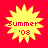 Four identical yellow starburst shapes on a red background, each containing 'Summer' and ''03' in red pixelated text.