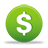 Green circular icon with white dollar sign symbol centered on gradient background, casting subtle shadow below.