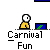 Animated contact sheet of a yellow stick figure performing carnival-themed actions across 15 frames, including shooting targets and interacting with fireworks against a blue background.