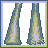 A 4-frame pixel art contact sheet showing a cartoon character's legs, torso, face, and name text in separate panels.