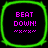 Four identical square icons with rounded corners, each displaying 'BEAT DOWN!' in pink pixelated text above a of five small pink symbols on black backgrounds bordered by bright green outlines