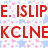 Red pixelated text 'E.ISLIP' and 'KCLNE' on white background with pink and blue star patterns.