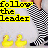 Yellow text 'follow the leader' on black background with checkered legs and yellow ducks in pixelated style.