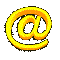 Yellow @ symbols in various 3D rotations and orientations on a gray background.