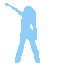 Light blue silhouette of a female figure in various dynamic poses against gray background, arranged in pattern