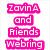 Six variations of a pixelated text-based icon showing "Zavina and Friends Webring" in different colors arranged in a