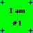 Green background with blue plus signs and repeated black text "I am #1" in four positions.