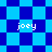 Pixelated blue and cyan checkered background with four instances of the text 'joey' in white lowercase letters.