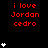 Red text on black background reads 'i love Jordan cedro' with white heart symbols appearing in vertical stacks of one to four hearts across the image.