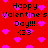 Red background with pink pixelated hearts and black text reading 'Happy Valentine's Day!!! <33' repeated across the image.