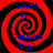 Four identical red and black spiral patterns with blue text reading "what om i cursed by?" arranged in a on a black background