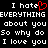 Black background with white pixelated text and a red heart symbol replacing the 'e' in 'hate' on the left side.