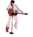 Animated sequence of a person in white jumpsuit playing acoustic guitar and singing into microphone across three poses.