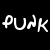 Pixelated text 'PUNK' in stylized lowercase letters appears on a split black-and-white background, with the left side black and right side white.