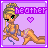 Pixel art contact sheet of six animated frames showing a cartoon woman in a bikini performing a stretching pose against a purple background with the name "heather" and heart symbol.