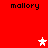 Red background with four instances of the word 'mallory' and two star icons in white and pink.