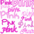 Pixelated pink and white design with repeated 'Pink' text on left, bright pink background with white text on right reading 'everything prettier when it's pink!'
