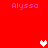 Red background with repeated pink 'Alyssa' text and pixelated heart symbols in white and light red.