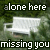 white park benches on a green background with alternating text reading 'alone here' and 'missing you' in white pixelated font