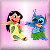 Pixelated image of two cartoon characters holding hands against a pink gradient background, one in yellow-green clothing, the other blue with green shorts.