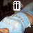 A person in light blue pajamas with white patterns lies on a dark surface, displaying text overlays that change across frames.