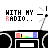 Animated icon showing 'WITH MY RADIO..' text with color-changing letters and a radio graphic below, cycling through multiple color variations.