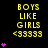 Yellow text 'BOYS LIKE GIRLS' with '<33333' below, surrounded by pink hearts on black background; gray rectangle in bottom-right corner.