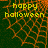 Green background with orange web pattern and yellow 'happy halloween' text, showing partial visibility in a
