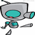 A 50x50 pixel animated contact sheet showing three frames of a cartoon robot with gray body, teal accents, and antenna in various poses against white background.