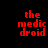 Four display red pixelated text 'the medic droid' on black background with green bars shifting position across frames