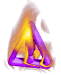 Animated contact sheet of a purple triangle warning icon with yellow-orange flame effects and an exclamation mark inside, showing frame-by-frame motion changes across eight sampled frames.
