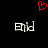 Red pixelated heart symbol above two identical white text elements on black background.