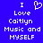 Blue background with white pixelated text reading "I Love Caitlyn Music and MYSELF" where the 'O' in 'Love' is replaced by a heart symbol.