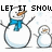 Pixelated snowman with carrot nose and blue scarf, smaller snowman to right, "LET IT SNOW!" text above, light blue snowflakes on white background.